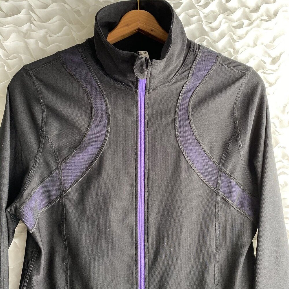 Zuzuzen Active Jacket Women Medium Black Purple Mesh Thumbhole Full Zip Collared - Picture 3 of 11